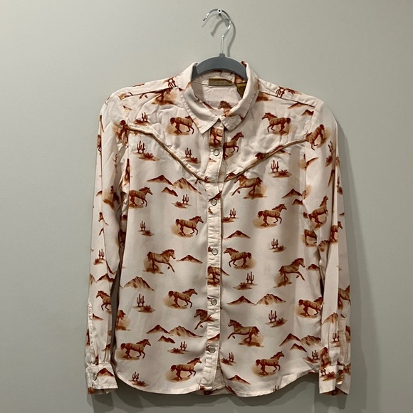 Wrangler Other - Wrangler Kids Shirt with Horse Print - Cream and Brown